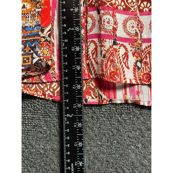 Figueroa Flower Tunic Blouse Womens Size XL Multi V-Neck Roll Tab 3/4 Sleeves - Picture 6 of 7